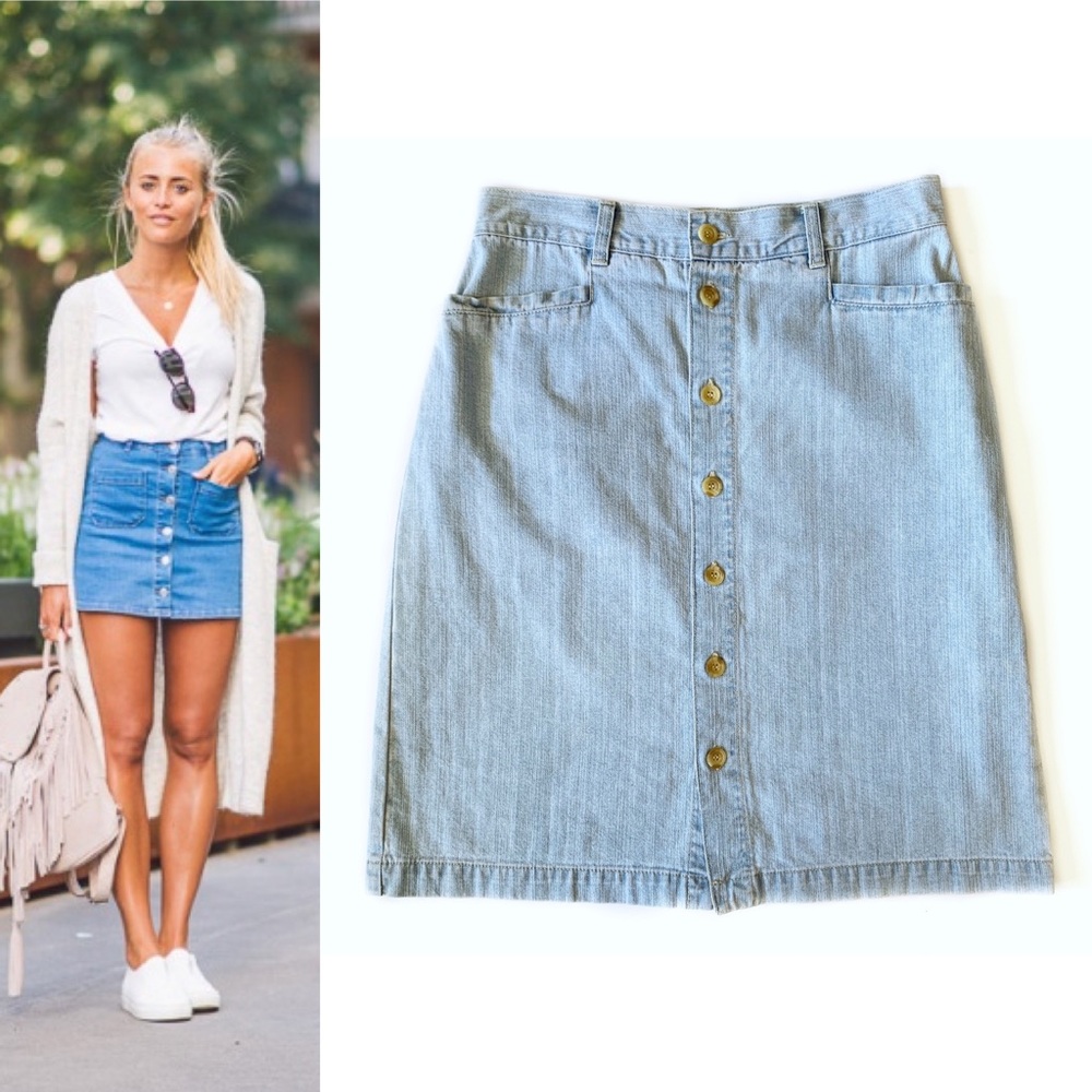 Vintage Light Wash Button Front Denim Skirt Small
